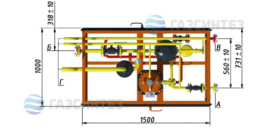 Электрическая испарительная установка СИНТЭК-И-Э-150 производства Завода ГазСинтез: габаритная схема (вид сверху)