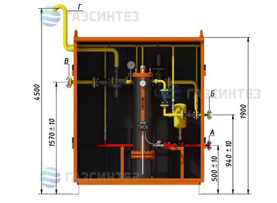 Габариты электрической испарительной установки СИНТЭК производительностью 200 кг/ч