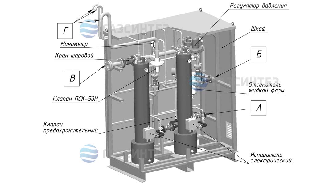Устройство электрической испарительной установки производительностью 500 кг/ч производства Завода ГазСинтез